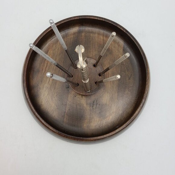 Mid Century MCM Dark Wood Nut Bowl with Nutcracker and 6 Picks - Picture 2 of 10